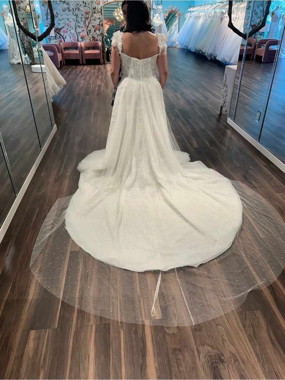 Romantic White Beaded Tulle Bridal Dress with Cap Sleeves